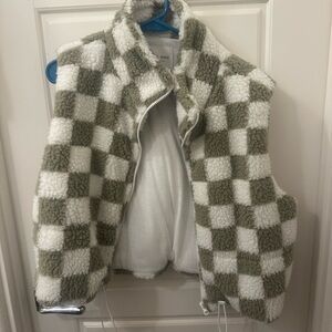 Wild Rose Checkered Vest - Olive and White